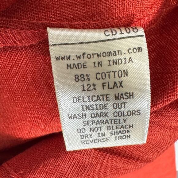 W for Woman Solid Neck Orange Flax Blend Kurta Tunic Women’s Size 12 New - Picture 10 of 11